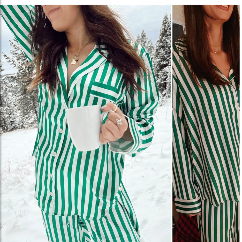 Show Me Your MuMu Green and White Striped Pajama Set